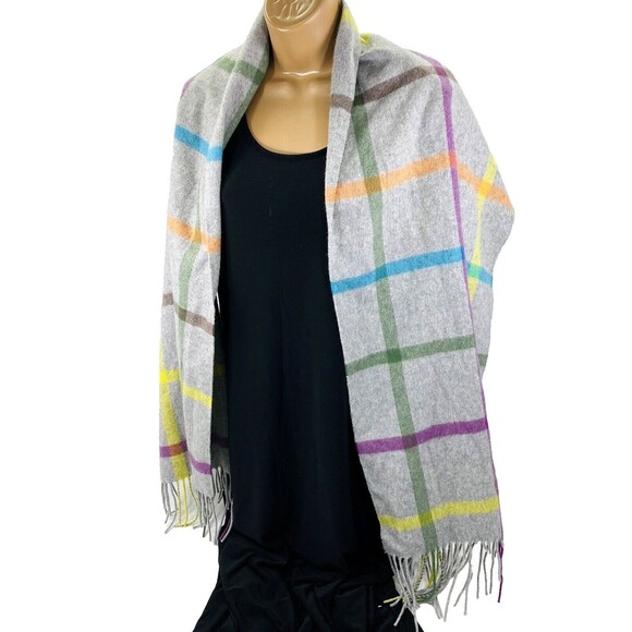 Coach Cashmere Legacy Scarf Shawl Fringe Plaid Gray Pink 64 in Preppy Old Money - Picture 6 of 15